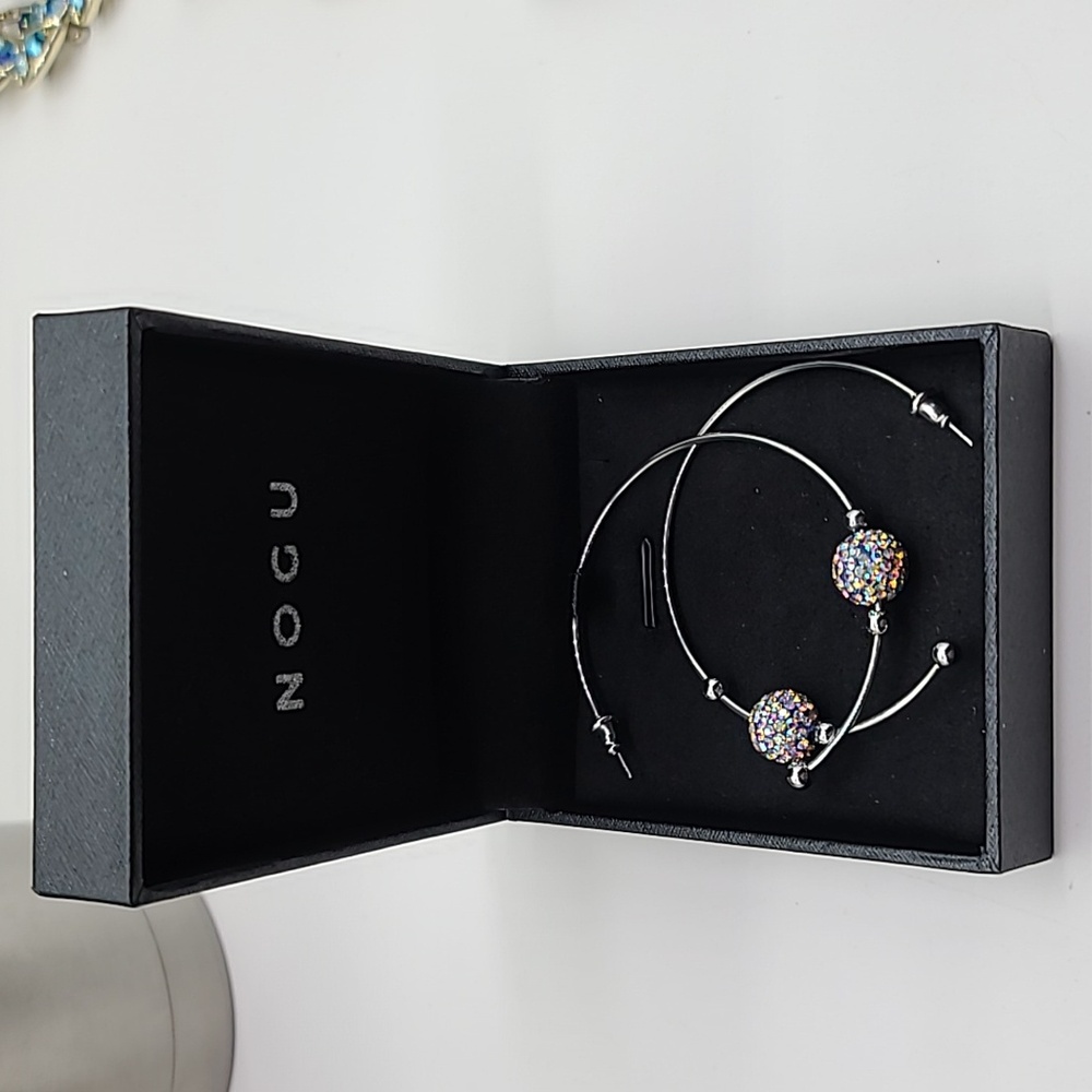 NIB $42 SOLD OUT! NOGU 10mm "Midnight Confetti" Crystal Bead Hoops!